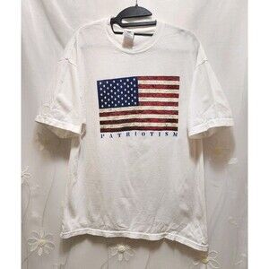 Jerzees Mens White Large T-Shirt Patriotism Flag Heritage Iconic American USA